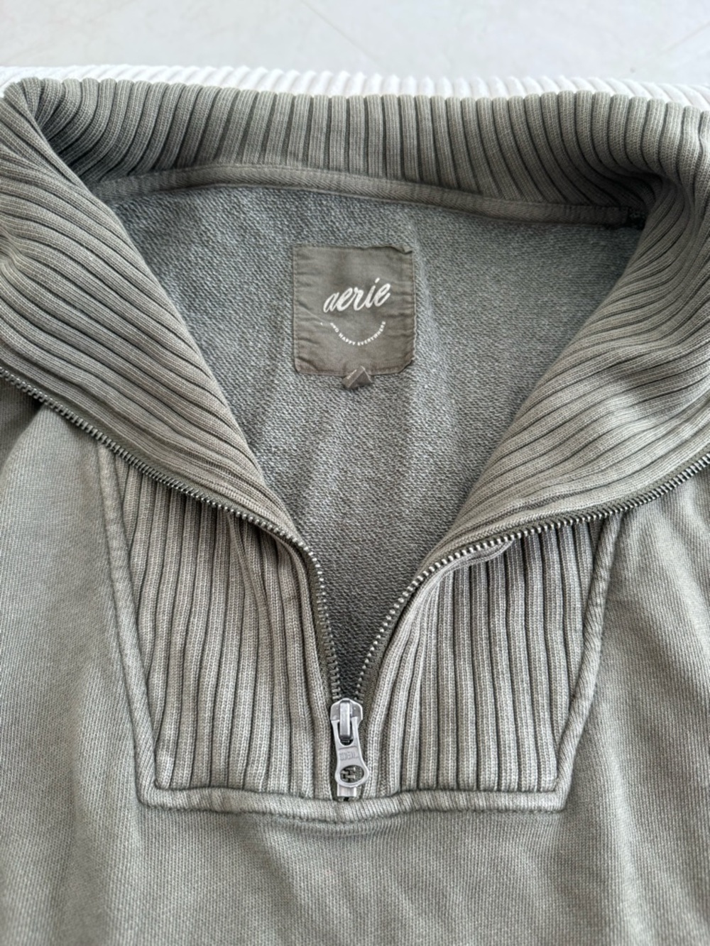 Aerie Women’s Olive Ribbed Half-Zip Sweater